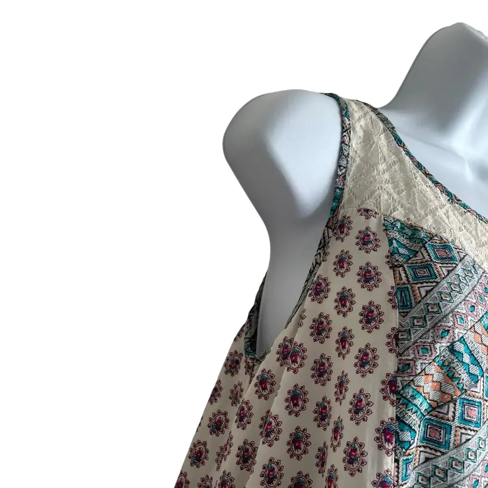 Hem & Thread Women Top S Multicolor‎ Crochet Inlet Mixed Boho Pattern Festival